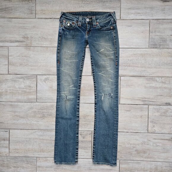 True Religion Billy Boot Cut Low Rise Jeans Women's Dusty Faded Flap Pockets 25 - Picture 1 of 11